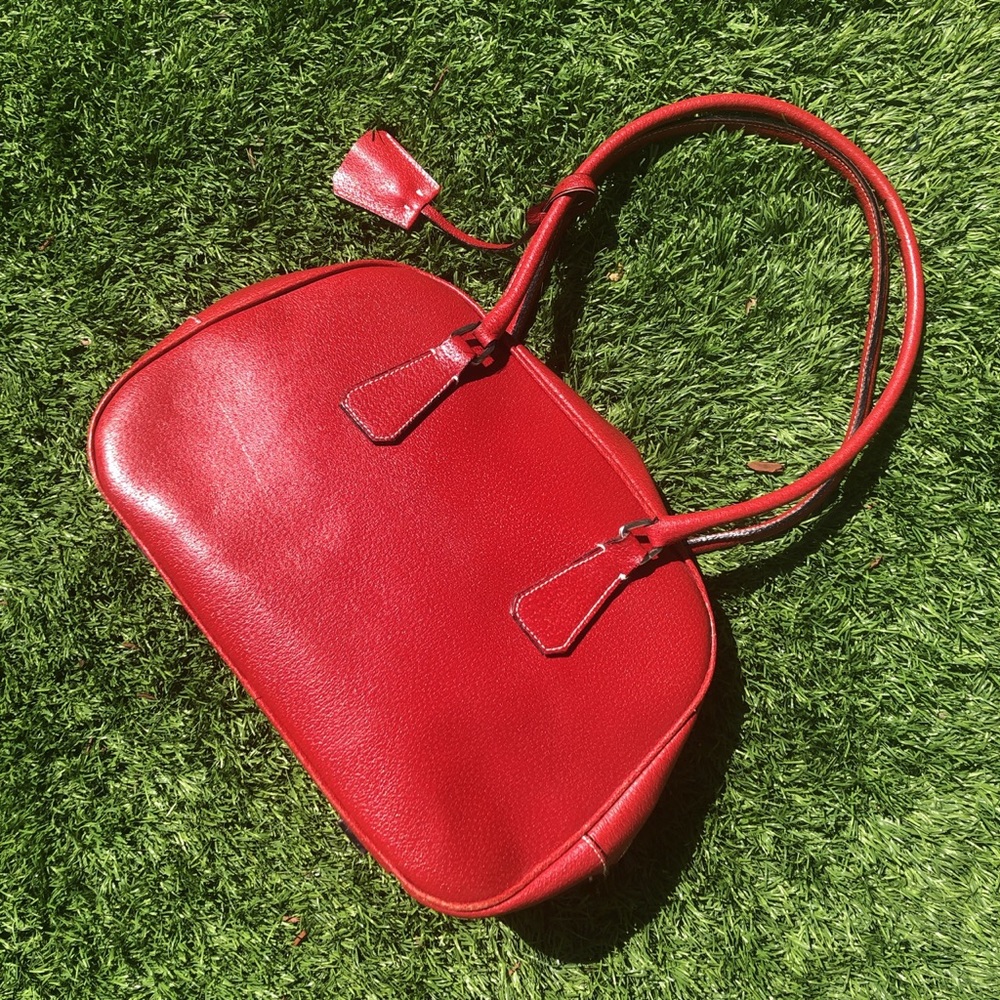 Vintage Prada red leather bowler bag